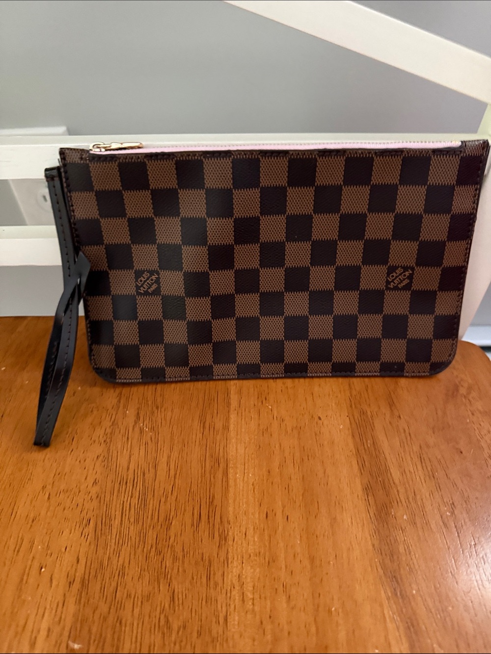 Damier Checker Wristlet Clutch in Brown
